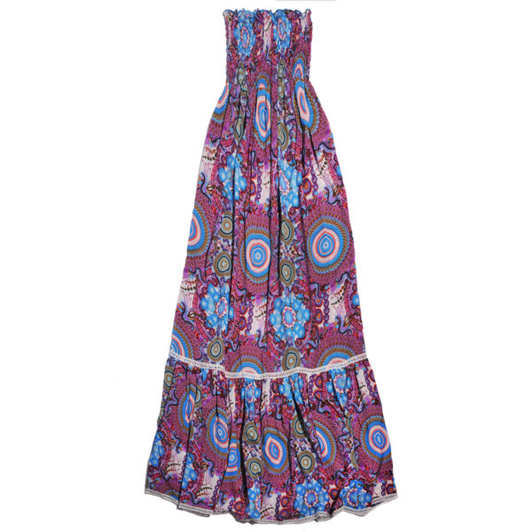 Vestido Strapless Largo con Franja Ancha de Holanes Vidissima