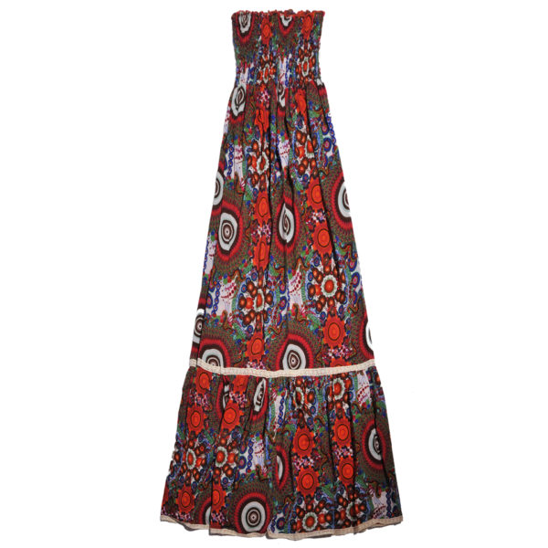 Vestido Strapless Largo con Franja Ancha de Holanes Vidissima