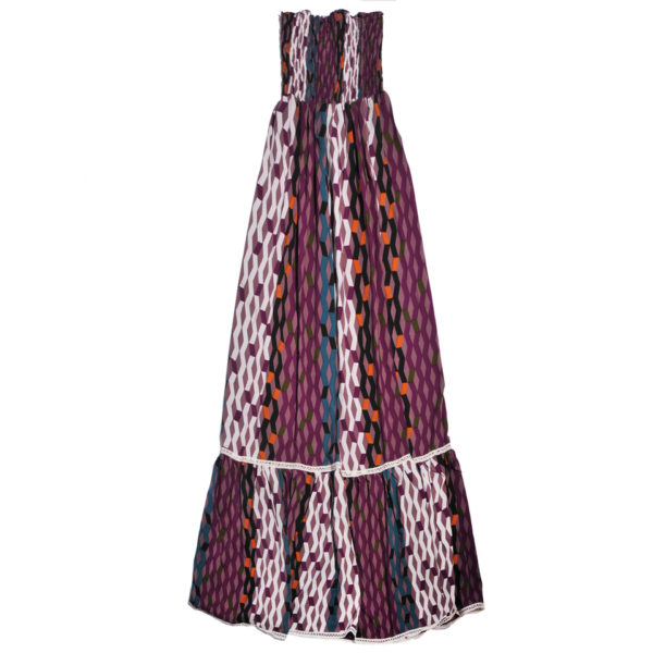 Vestido Strapless Largo con Franja Ancha de Holanes Vidissima