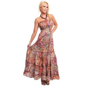 Vestido Strapless Largo con Franjas Drapeadas