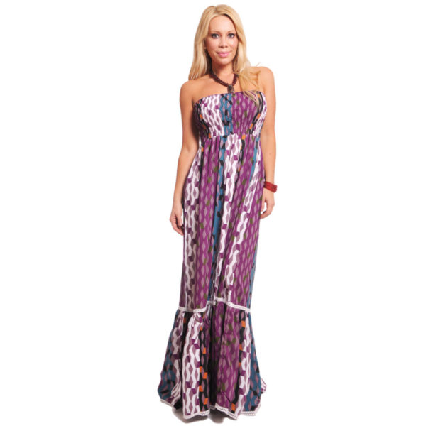 Vestido Strapless Largo con Franja Ancha de Holanes