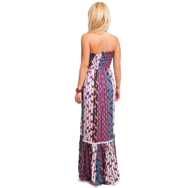 Vestido Strapless Largo con Franja Ancha de Holanes Vidissima