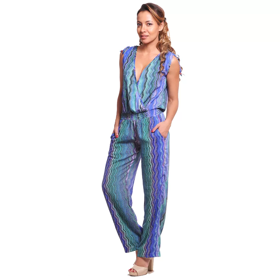 Jumper Top/Pantalón Palazzo con Escote Pico Profundo