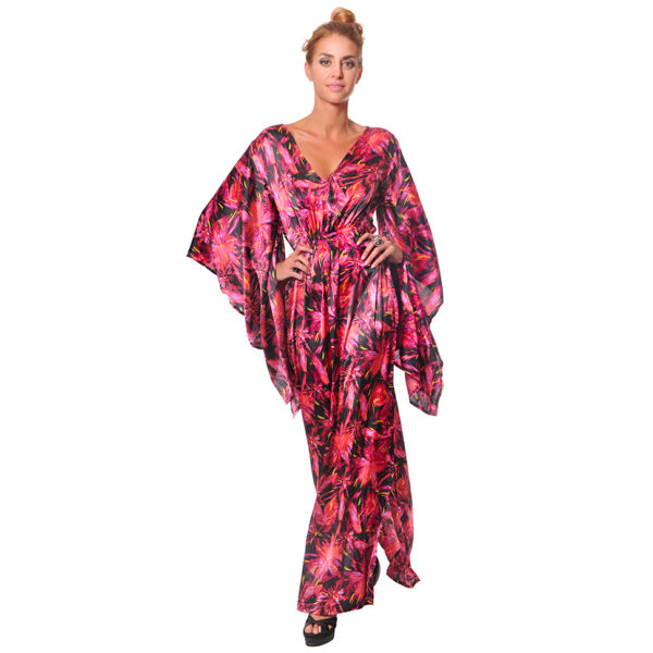 Vestido Largo con Mangas de Kimono en Satín Vidissima