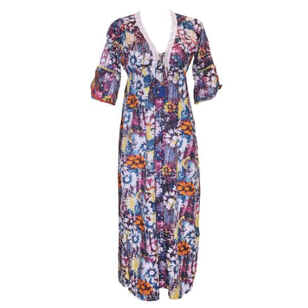 Vestido Largo de Algodon con Escote de Encaje - Imagen 4