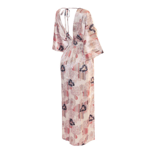 Vestido Largo de Satín Mangas de Kimono y Espalda Descubierta - Imagen 2