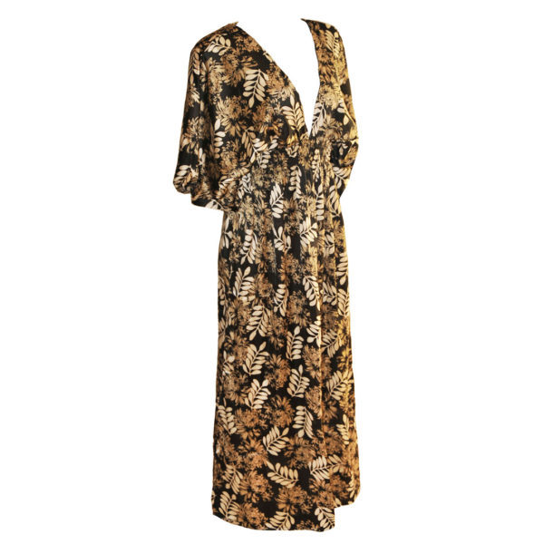 Vestido Largo de Satín Mangas de Kimono y Espalda Descubierta - Imagen 3
